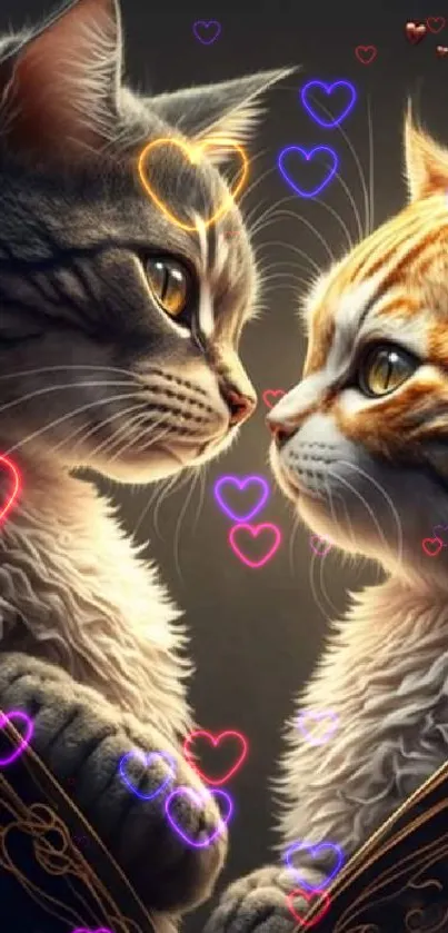 Cute cats forming a heart shape in a mobile wallpaper.