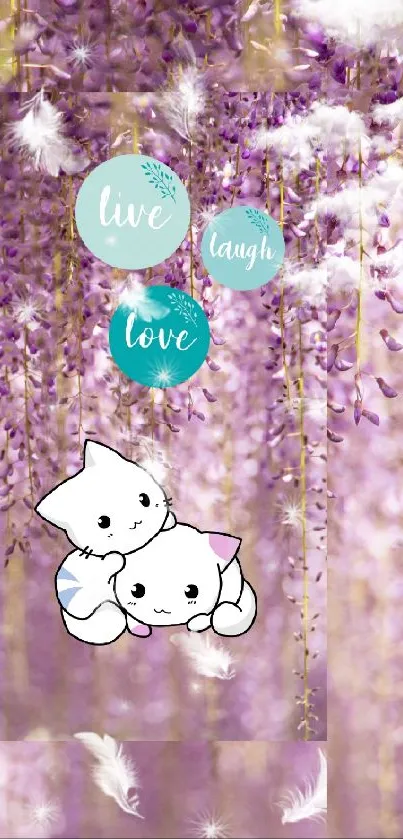 Cute cats in lavender flower background with inspiring words.