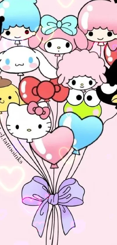 Cute character balloons on pink mobile wallpaper.