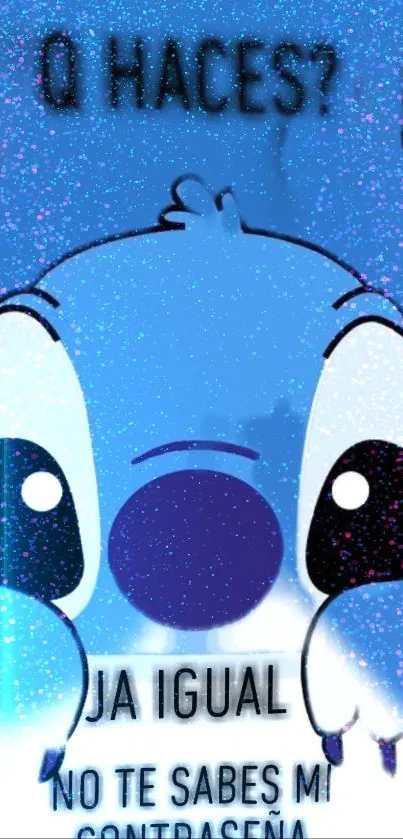 Cute blue character wallpaper with cosmic sparkles and playful design.