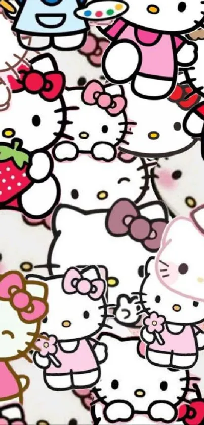 Cute character collage wallpaper in pink tones.