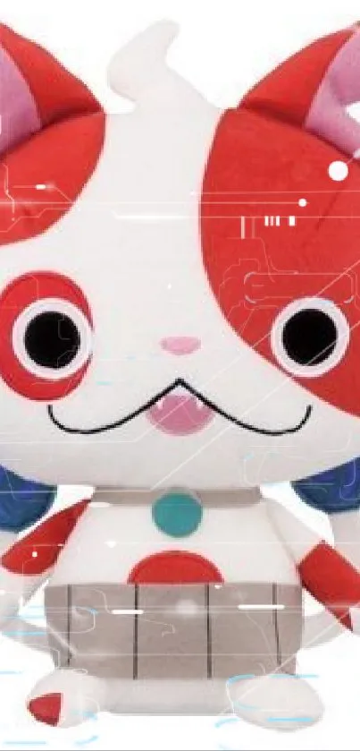 Adorable red and white cartoon character wallpaper for mobile.