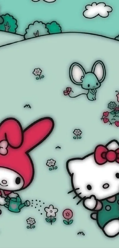 Adorable pastel cartoon character mobile wallpaper.