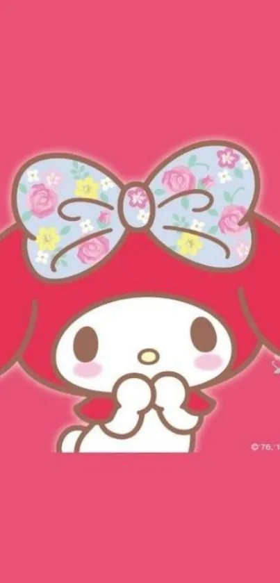 My Melody cartoon wallpaper with pink background and floral bow.