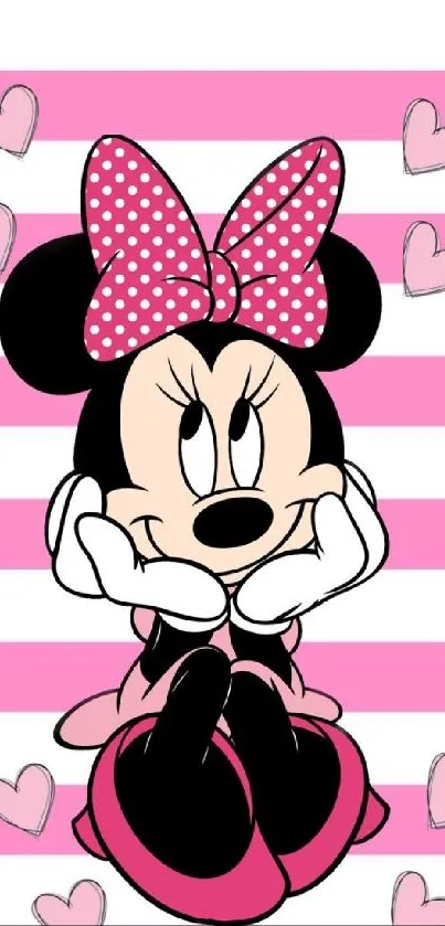 Cute cartoon character with pink stripes and hearts wallpaper.