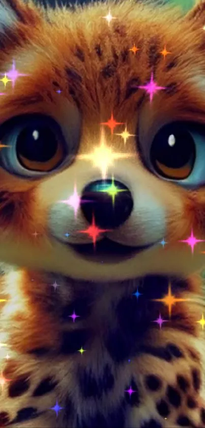 Cute cartoon cheetah with big eyes mobile wallpaper.