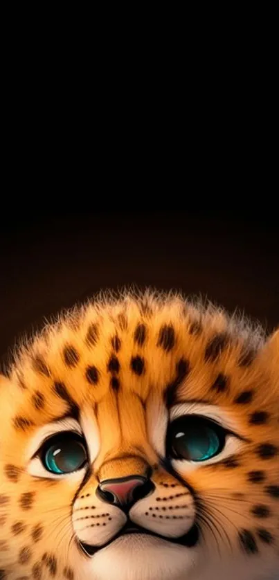 Cute cheetah cub with big eyes mobile wallpaper.