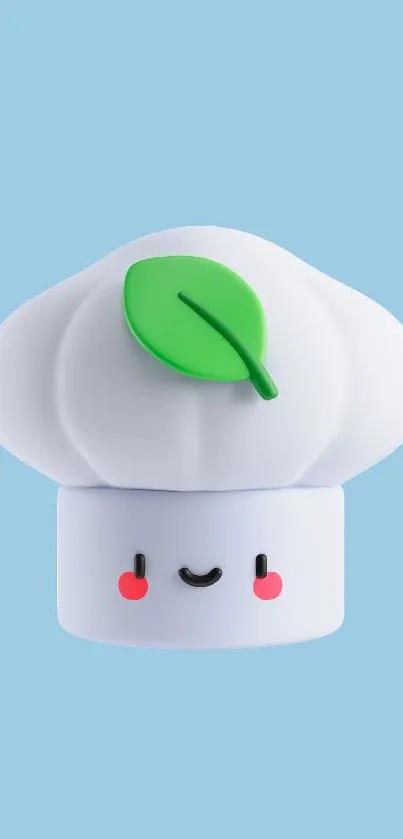 Adorable cartoon chef with a green leaf hat on a light blue background.