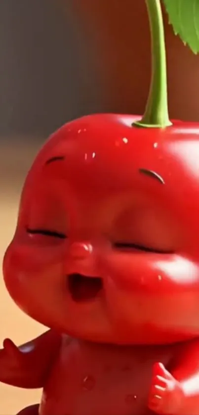 Adorable cherry character with a joyful expression.