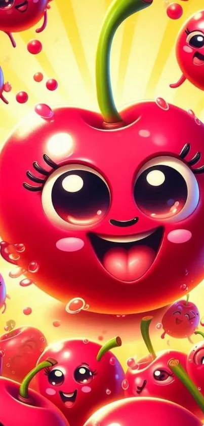 Cute cartoon cherry with smiling faces.