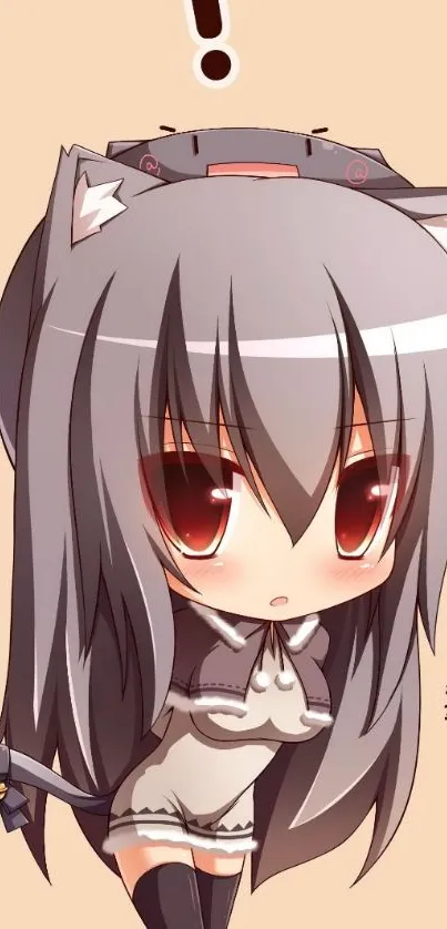 Adorable chibi anime catgirl with big eyes and cat ears.