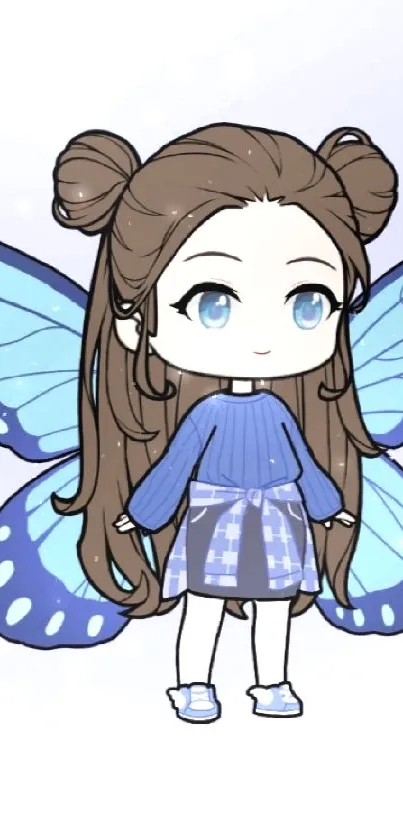 Chibi girl with butterfly wings and lavender background.