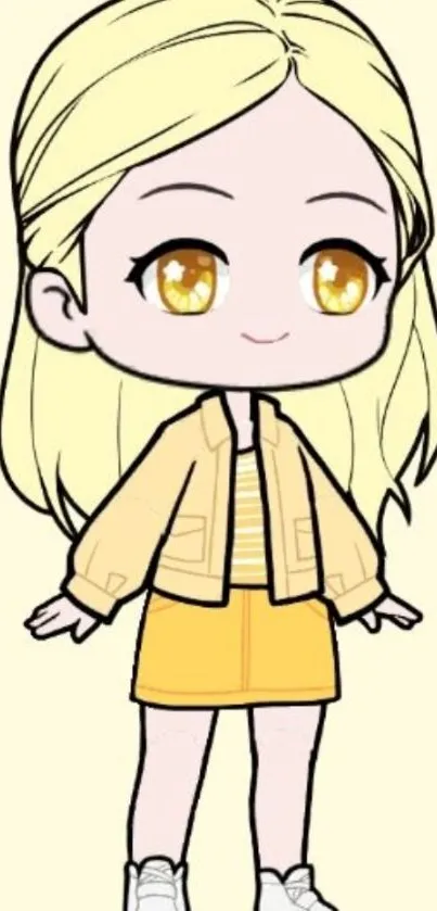 Cute chibi character on light yellow background wallpaper.