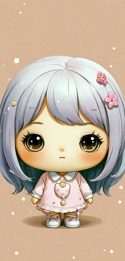 Cute chibi girl with pastel colors and flowers.