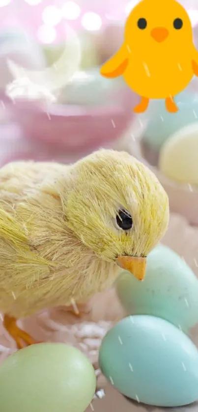 Cute chick with pastel eggs Easter wallpaper