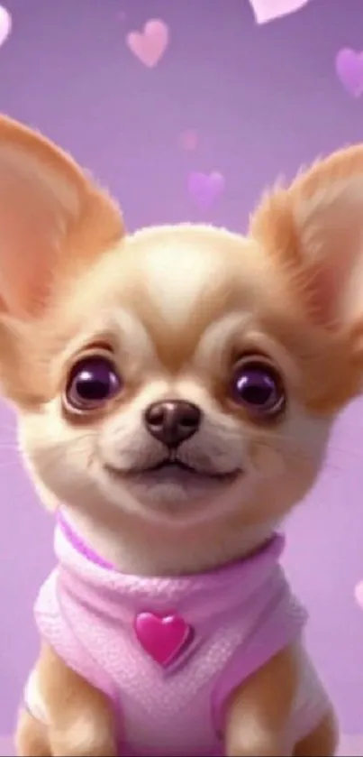 Chihuahua puppy with purple and pink hearts wallpaper.