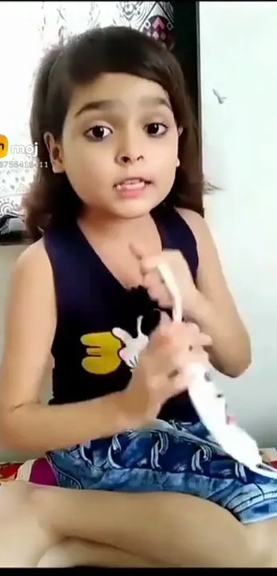 Adorable child holding a toy indoors.