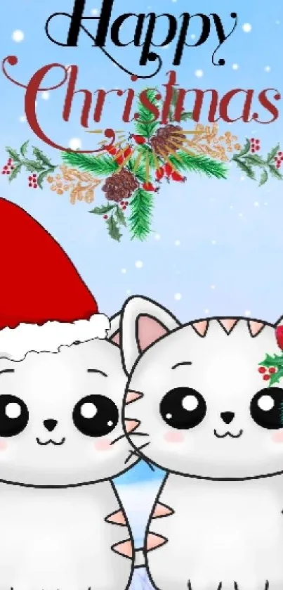 Cute festive cats in a snowy Christmas scene wallpaper.