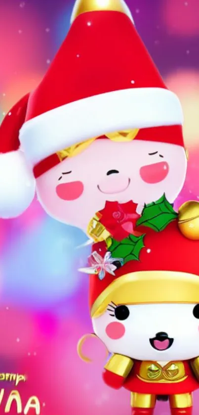 Cute cartoon Christmas characters on a colorful background.