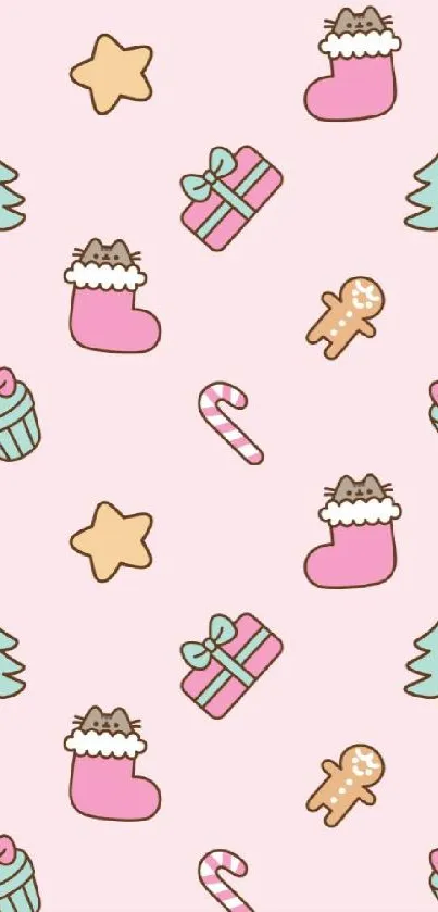 Cute Christmas mobile wallpaper featuring festive pastel icons.