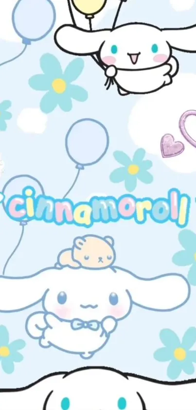 Adorable Cinnamoroll mobile wallpaper with pastel design and cartoon characters.