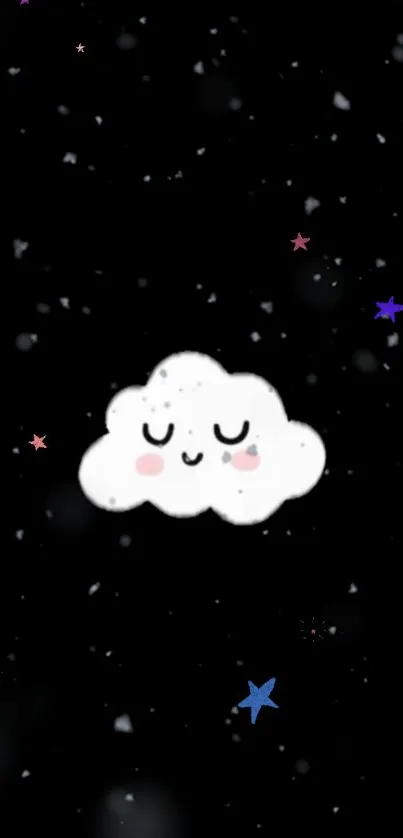 Cute cloud with stars on a black background wallpaper.