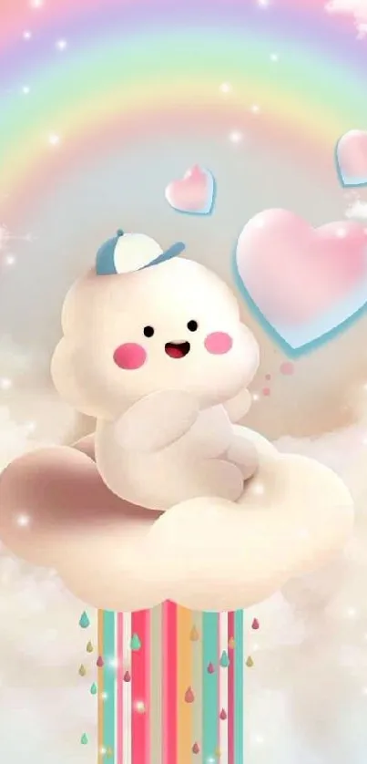 Adorable cloud and rainbow mobile phone wallpaper.