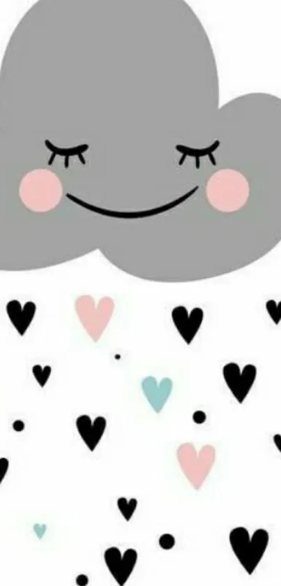 Cute gray cloud with hearts mobile wallpaper.