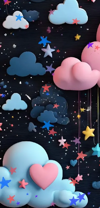 Colorful clouds and stars on a dark background.