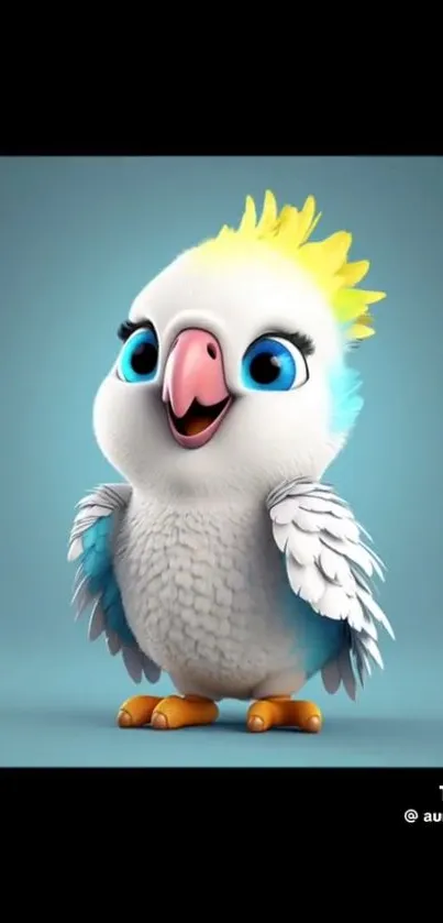 Cute cartoon parrot with colorful feathers and bright blue eyes.