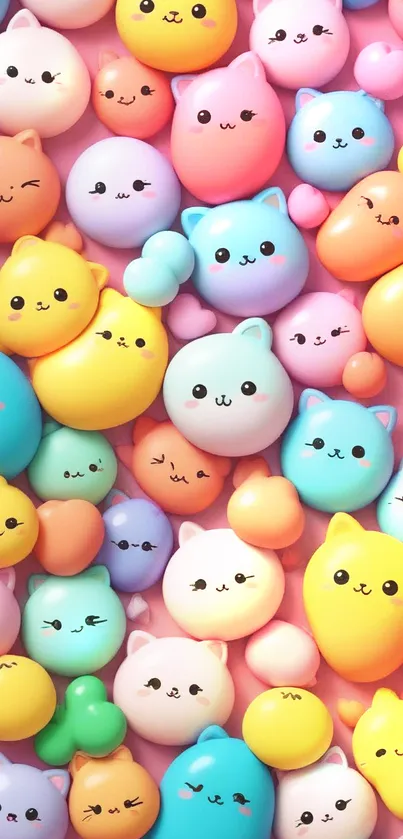 Vibrant mobile wallpaper with cute, colorful cat illustrations.