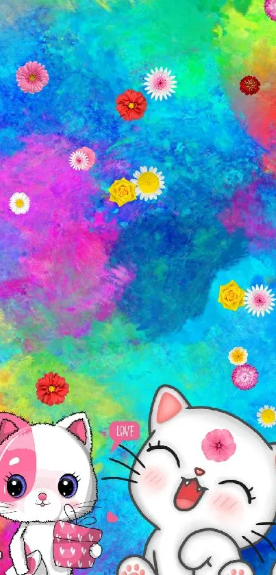 Cute cartoon cats on vibrant colorful background.