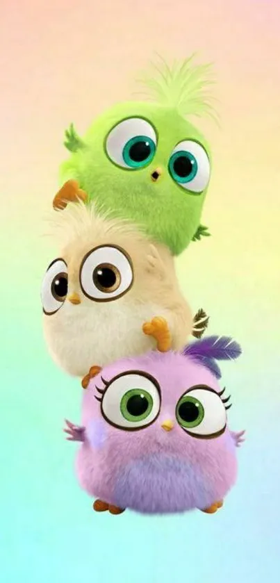 Cute colorful chicks stacked with pastel background.