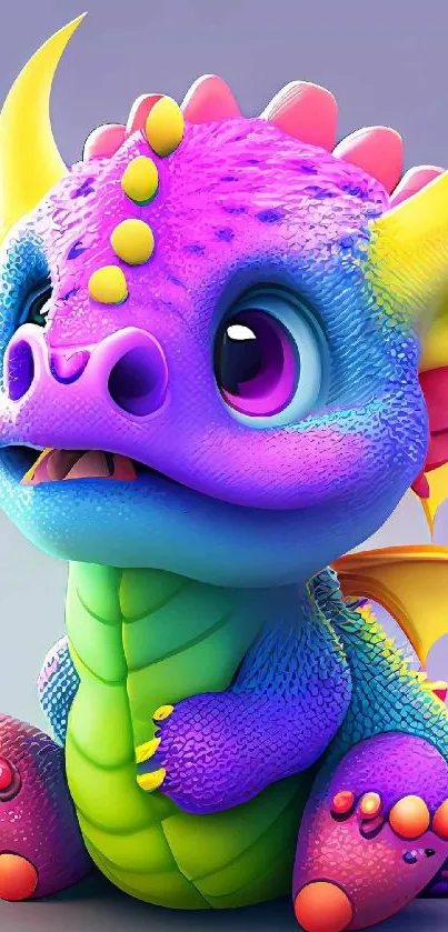 Cute, colorful dragon wallpaper with purple, blue, and yellow hues.