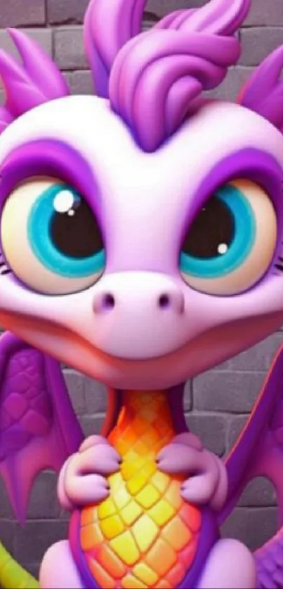 Cute purple dragon with big blue eyes.