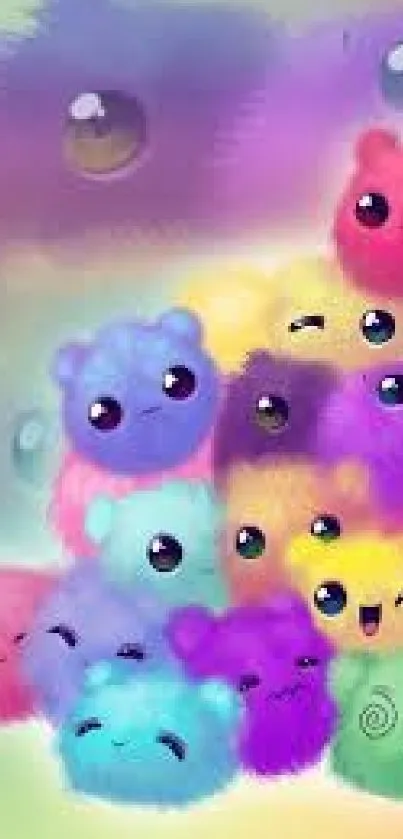 Cute and colorful fluffy creatures wallpaper for mobile devices.