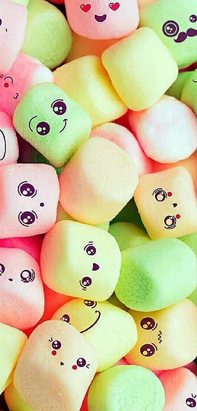 Cute marshmallow faces mobile wallpaper in pink and pastel colors.