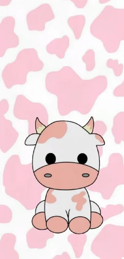 Cute cartoon cow with pink spots wallpaper.