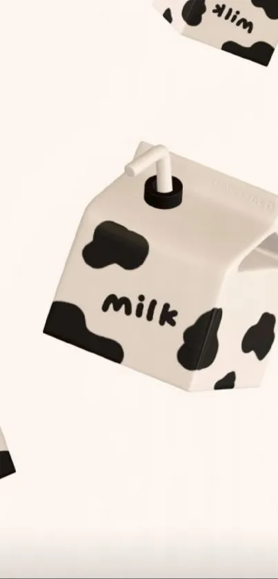 Cream-colored wallpaper with cow print milk cartons.