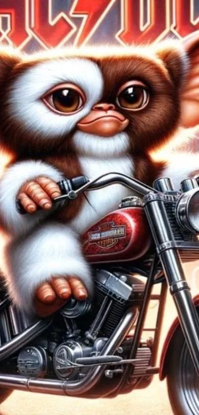Cute animated creature rides a motorcycle.