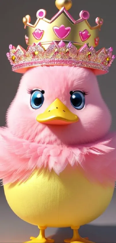 Adorable pink chick with crown on a neutral background.