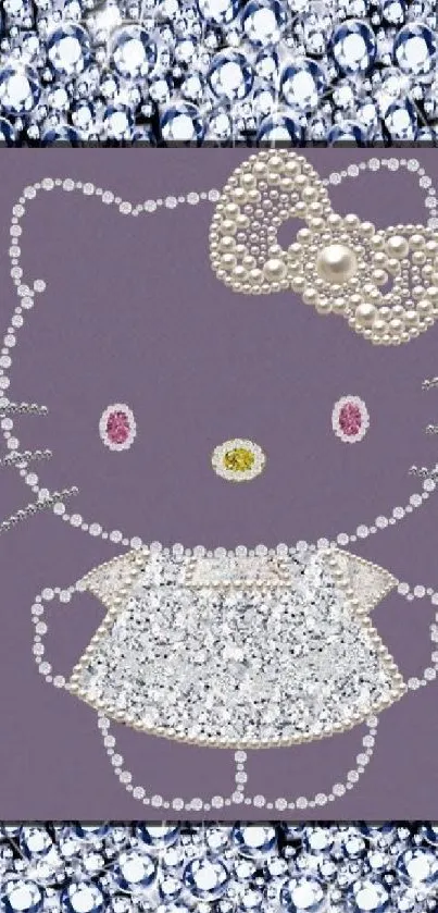 Cute crystal kitty design on purple background with sparkly details.