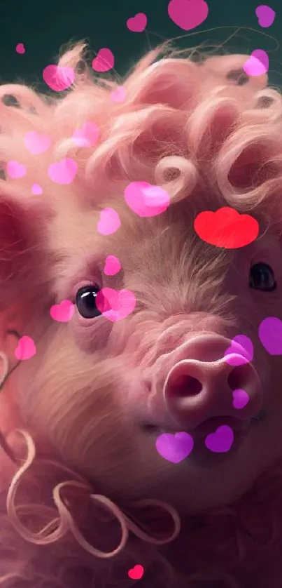 Cute curly-haired pink pig phone wallpaper.