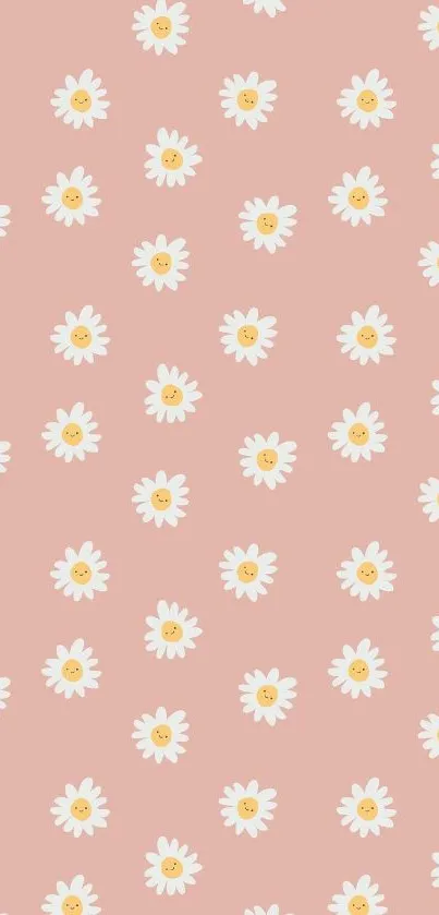 Pink background with daisy floral pattern, perfect for mobile wallpaper.