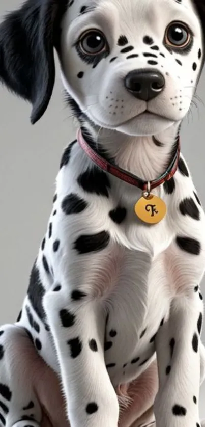 Adorable cartoon Dalmatian puppy sitting.