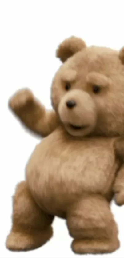 Adorable teddy bear dancing against plain background.