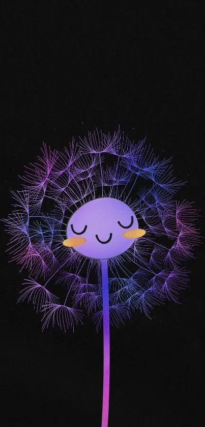 Whimsical dandelion artwork on a dark background for mobile wallpaper.