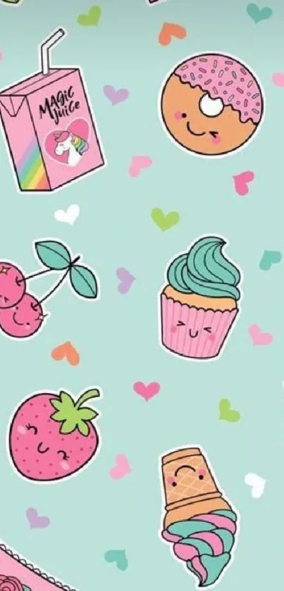 Cute dessert-themed wallpaper with pastel donuts, cupcakes, and ice cream.