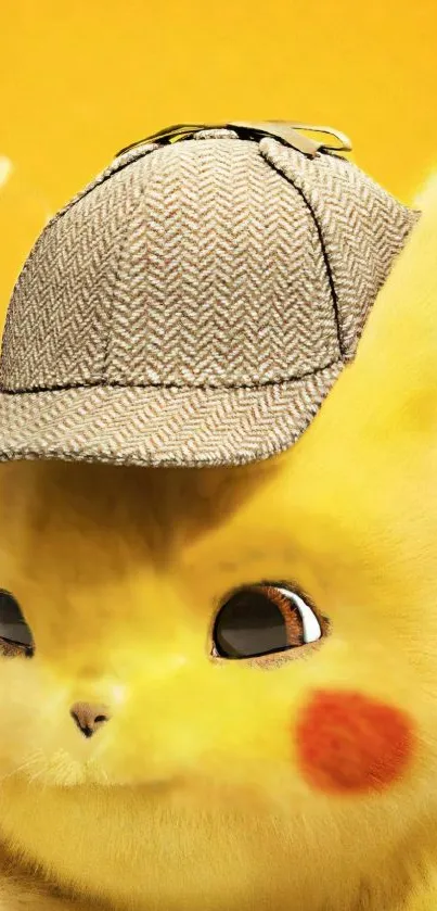 Cute yellow cartoon with detective hat, perfect phone wallpaper.