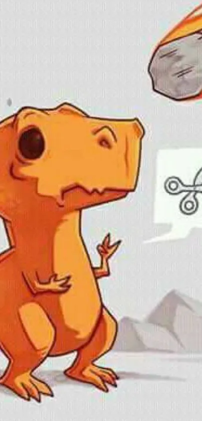 Orange cartoon dinosaur with comet wallpaper.